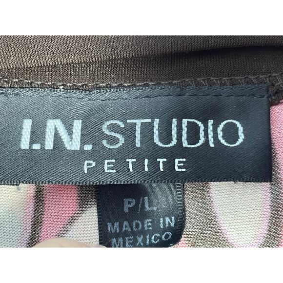 Y2K I.N. Studio Blouse Large Petite Pink Brown Geometric 90s Gilmore Girls Retro - Picture 5 of 6